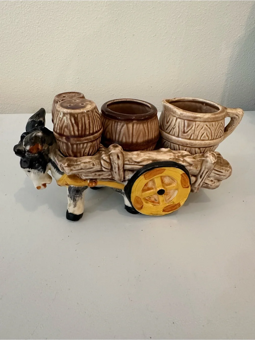 Vintage Victoria Donkey Cart Salt Pepper Cream Sugar Set